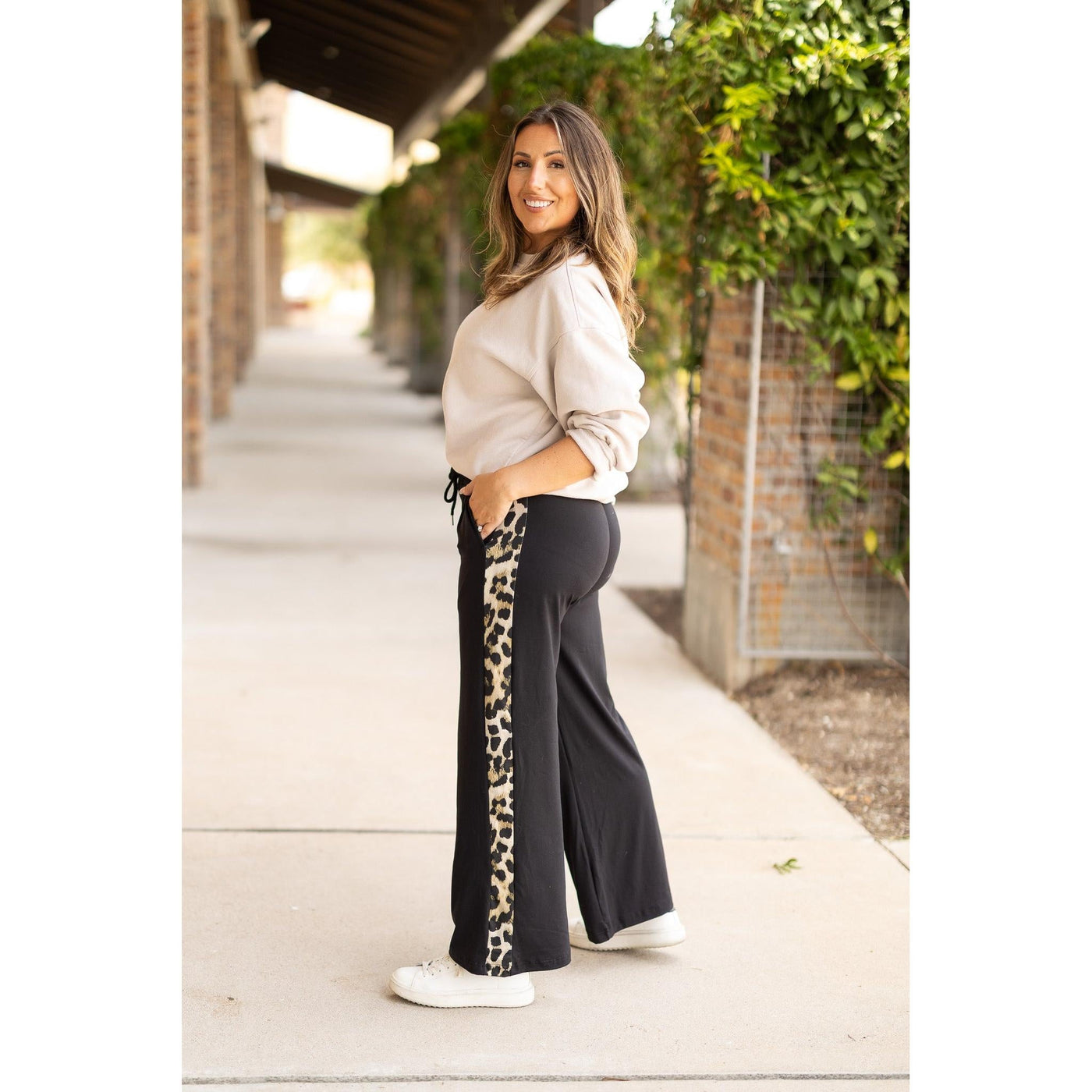 PreOrder | The Chelsea - Black Wide Leg with Leopard Panel Loungers