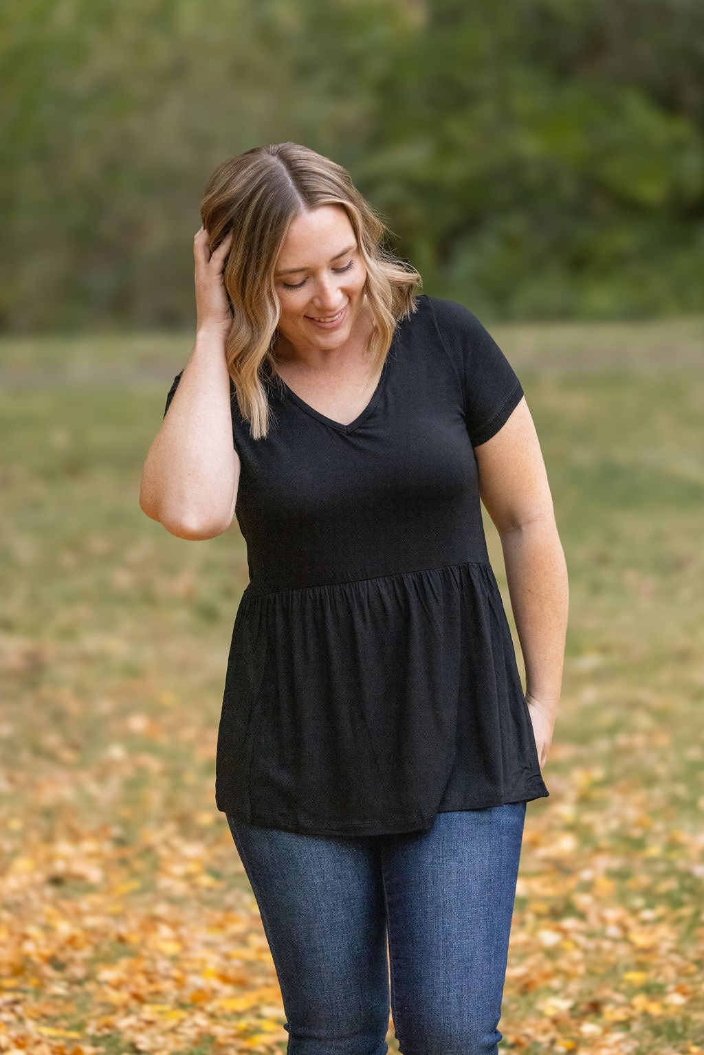 IN STOCK Sarah Ruffle Short Sleeve - Black | Women's Top