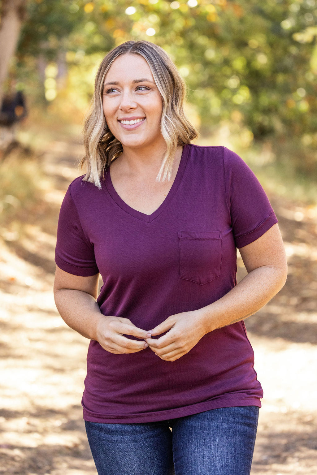 IN STOCK Sophie Pocket Tee - Burgundy | Women's Short Sleeve FINAL SALE