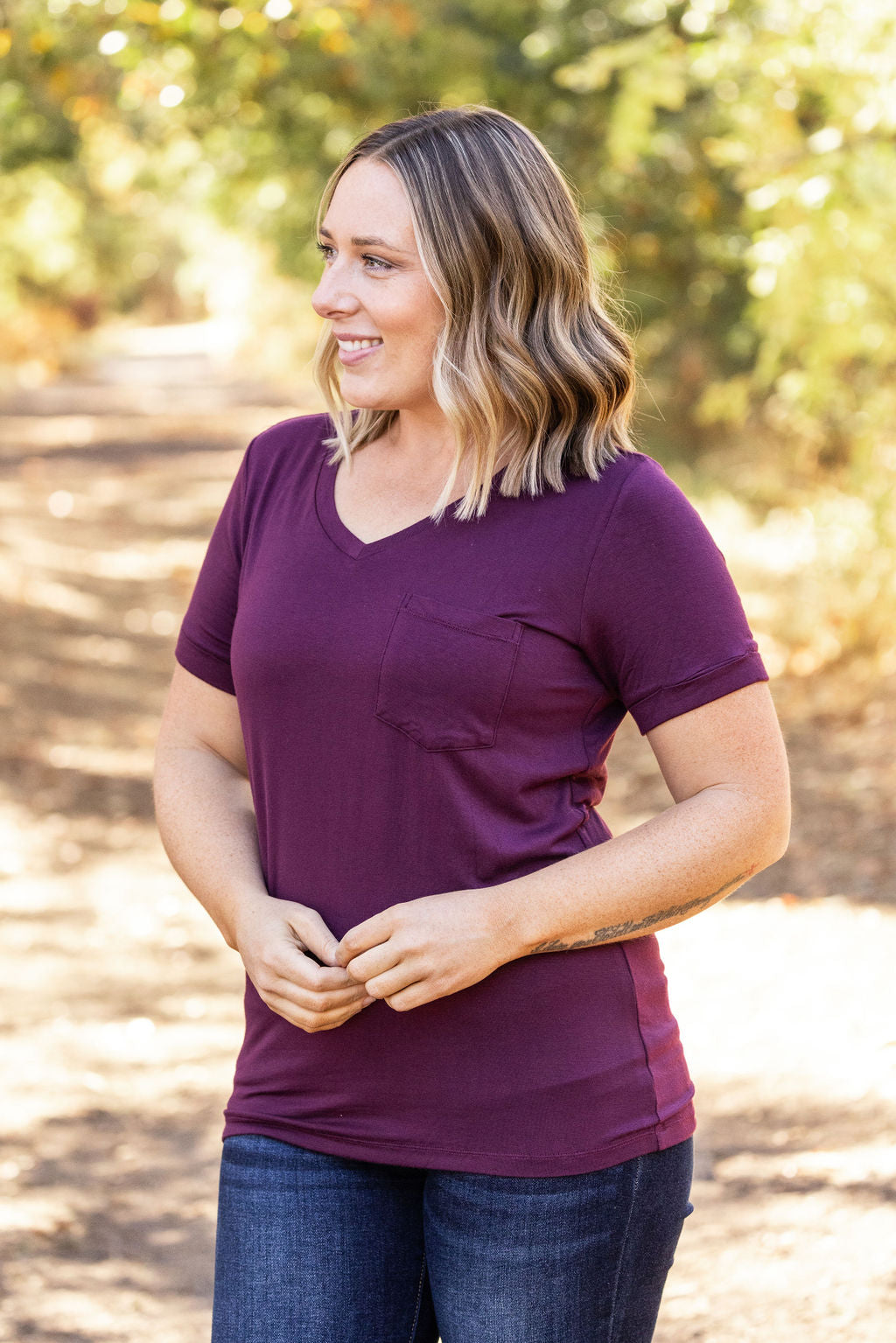 IN STOCK Sophie Pocket Tee - Burgundy | Women's Short Sleeve FINAL SALE