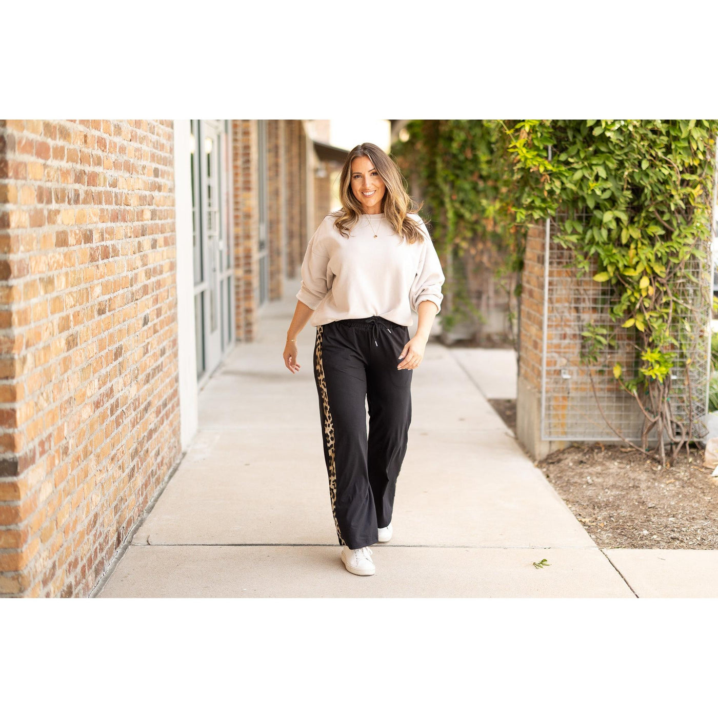 PreOrder | The Chelsea - Black Wide Leg with Leopard Panel Loungers