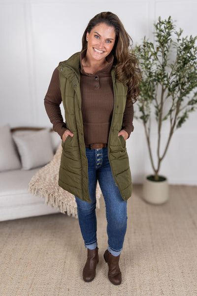 IN STOCK Harlow Long Vest - Army Green