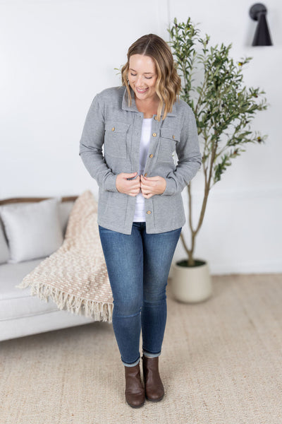 IN STOCK Waffle Knit Button Top - Grey