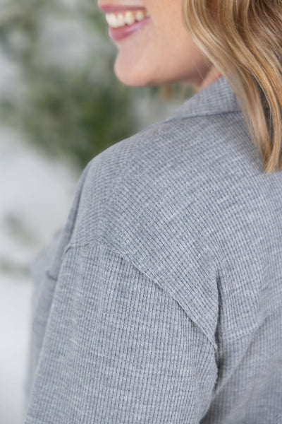 IN STOCK Waffle Knit Button Top - Grey