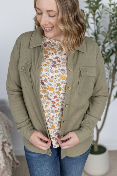 IN STOCK Thermal Knit Button Top - Light Olive