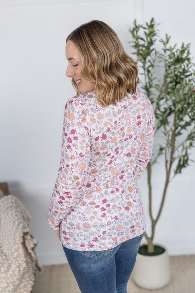 IN STOCK Button Snap Henley Top - Pink Fall Vintage Floral