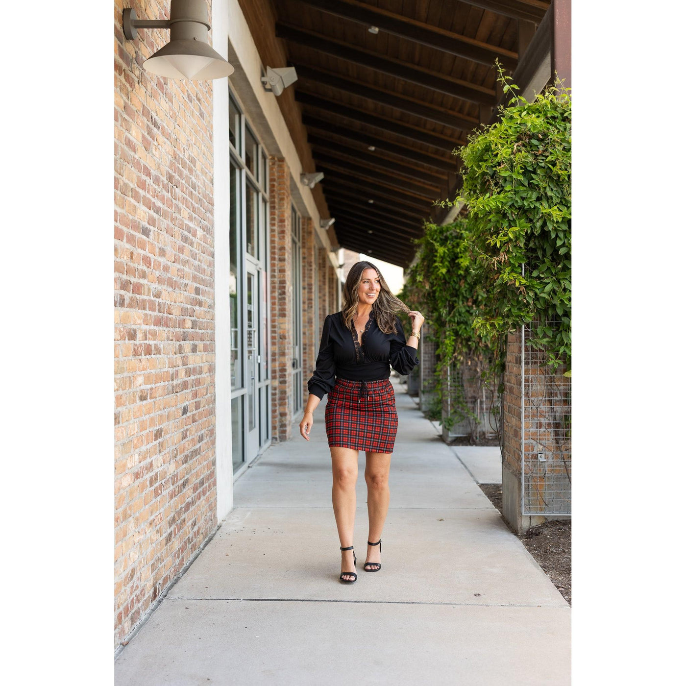 Ready to Ship  | The Helena  - Red Plaid Jogger Skirt