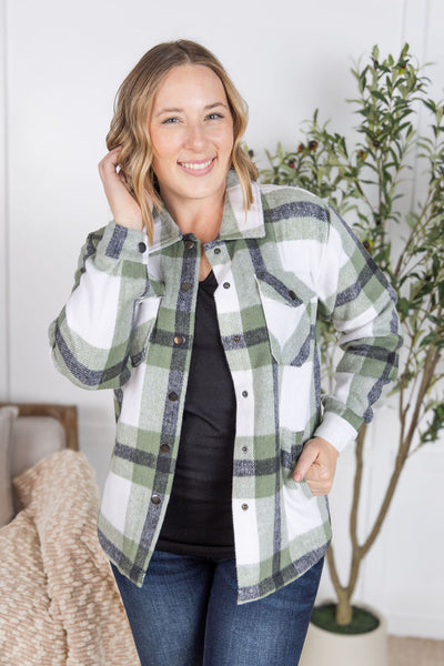 IN STOCK Norah Plaid Shacket - Sage Mix