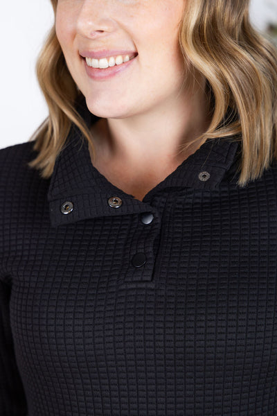 IN STOCK Whitley Waffle Snap Pullover - Black