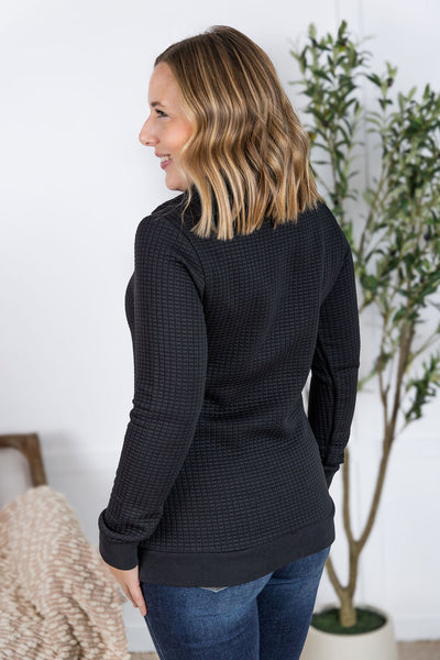 IN STOCK Whitley Waffle Snap Pullover - Black