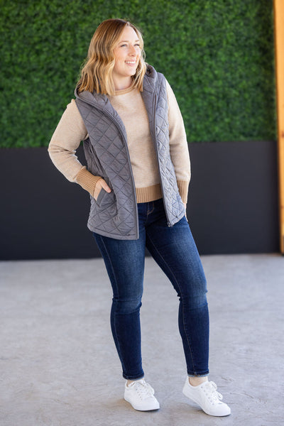 IN STOCK Heather Hooded Vest - Grey