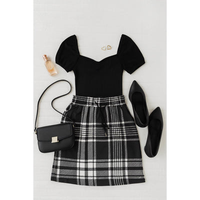 Ready to Ship  | The Amelia - Black And White Plaid Jogger Skirt