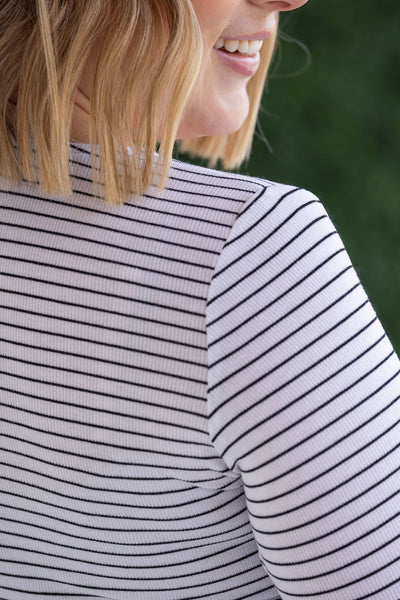 IN STOCK Striped Henley Long Sleeve - White