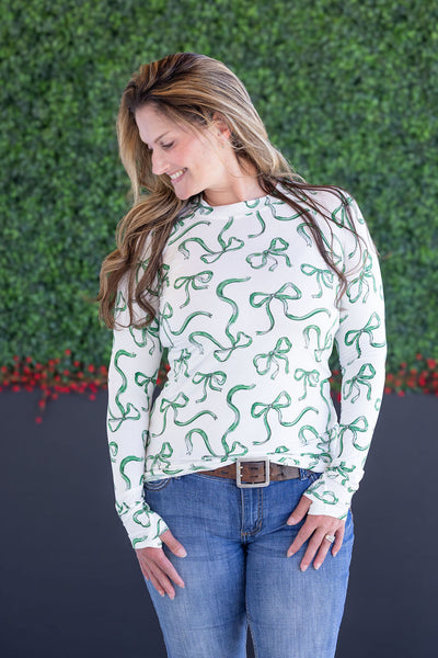 IN STOCK Blair Long Sleeve Top - Green Ribbons