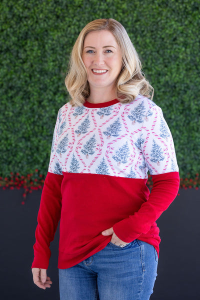 IN STOCK Natalie Pullover - Candy Cane Lane and Red