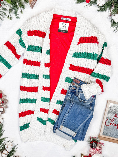IN STOCK Stripe Cardigan - Christmas Stripe