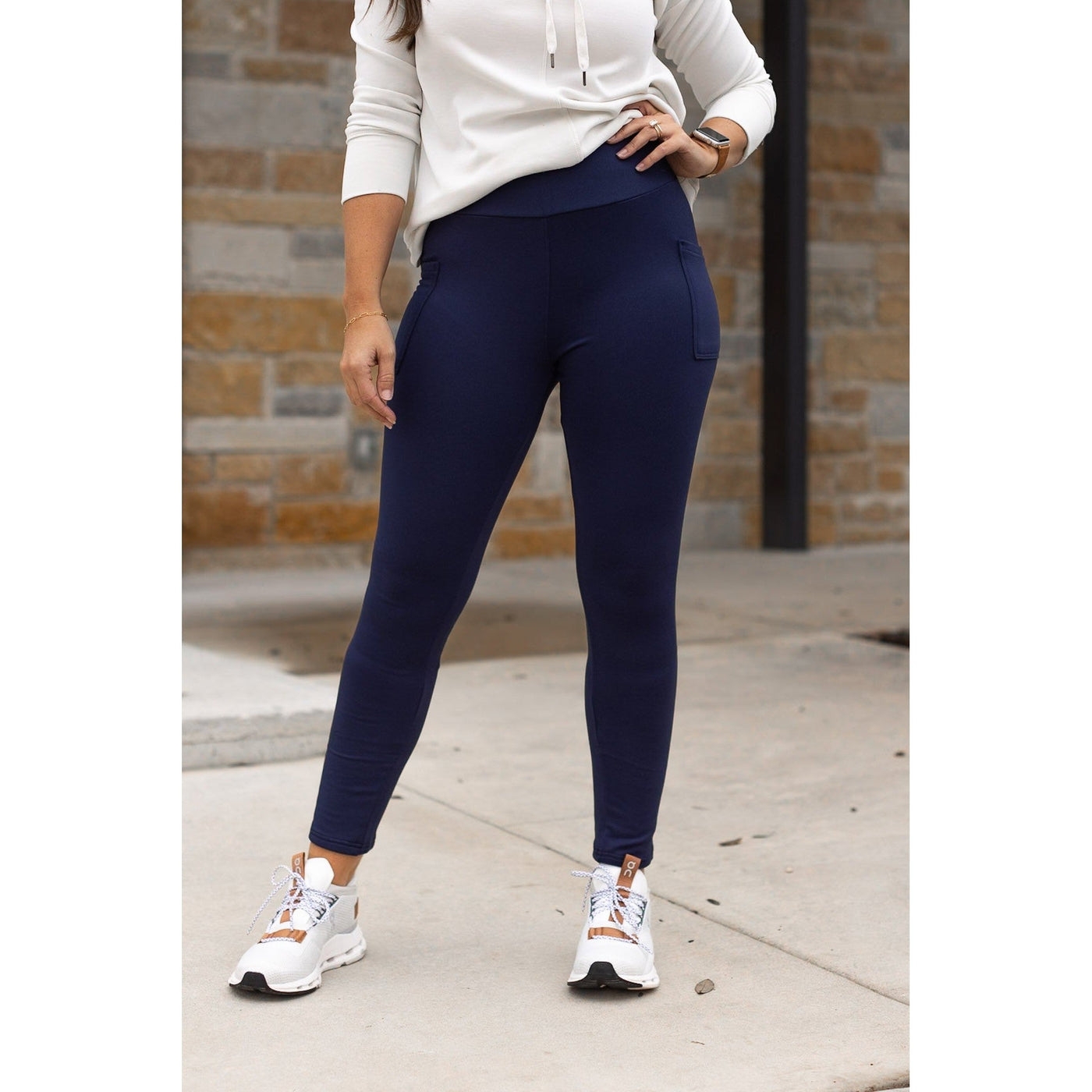 PreOrder | The Nicole - Navy FLEECE Full Length with Pocket Leggings