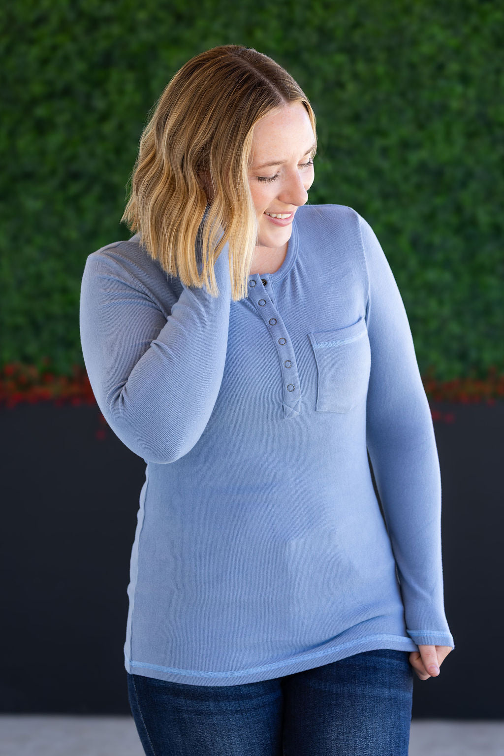 IN STOCK Georgia Long Sleeve Top - Dusty Blue