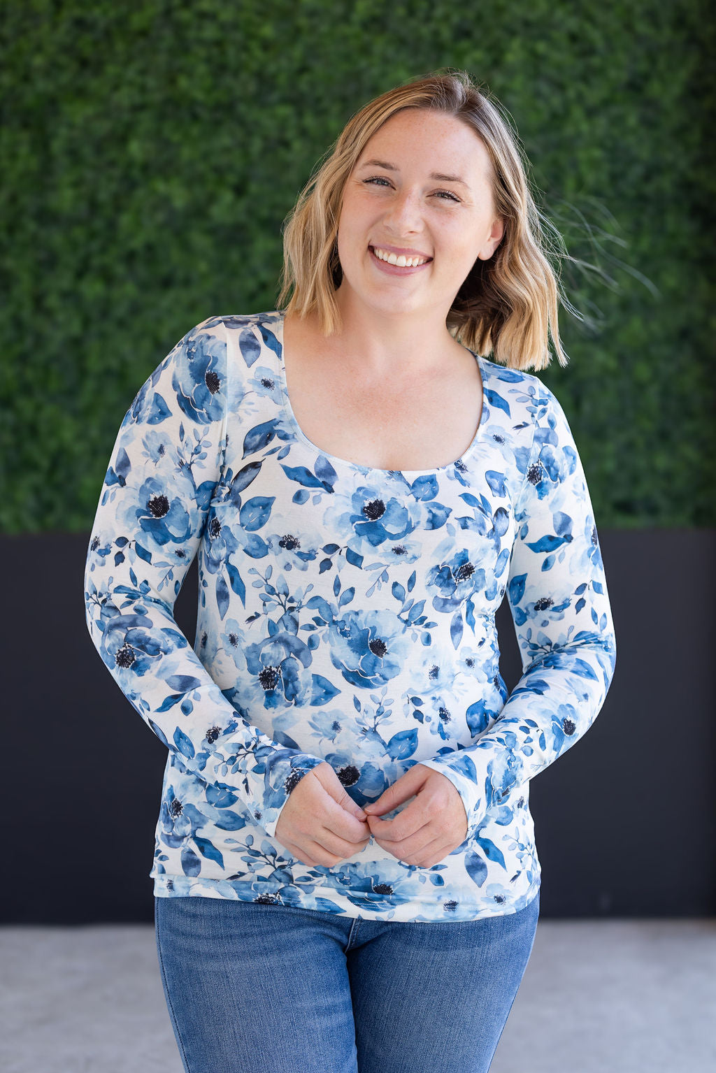 IN STOCK Alyssa Long Sleeve Top - Sapphire Floral