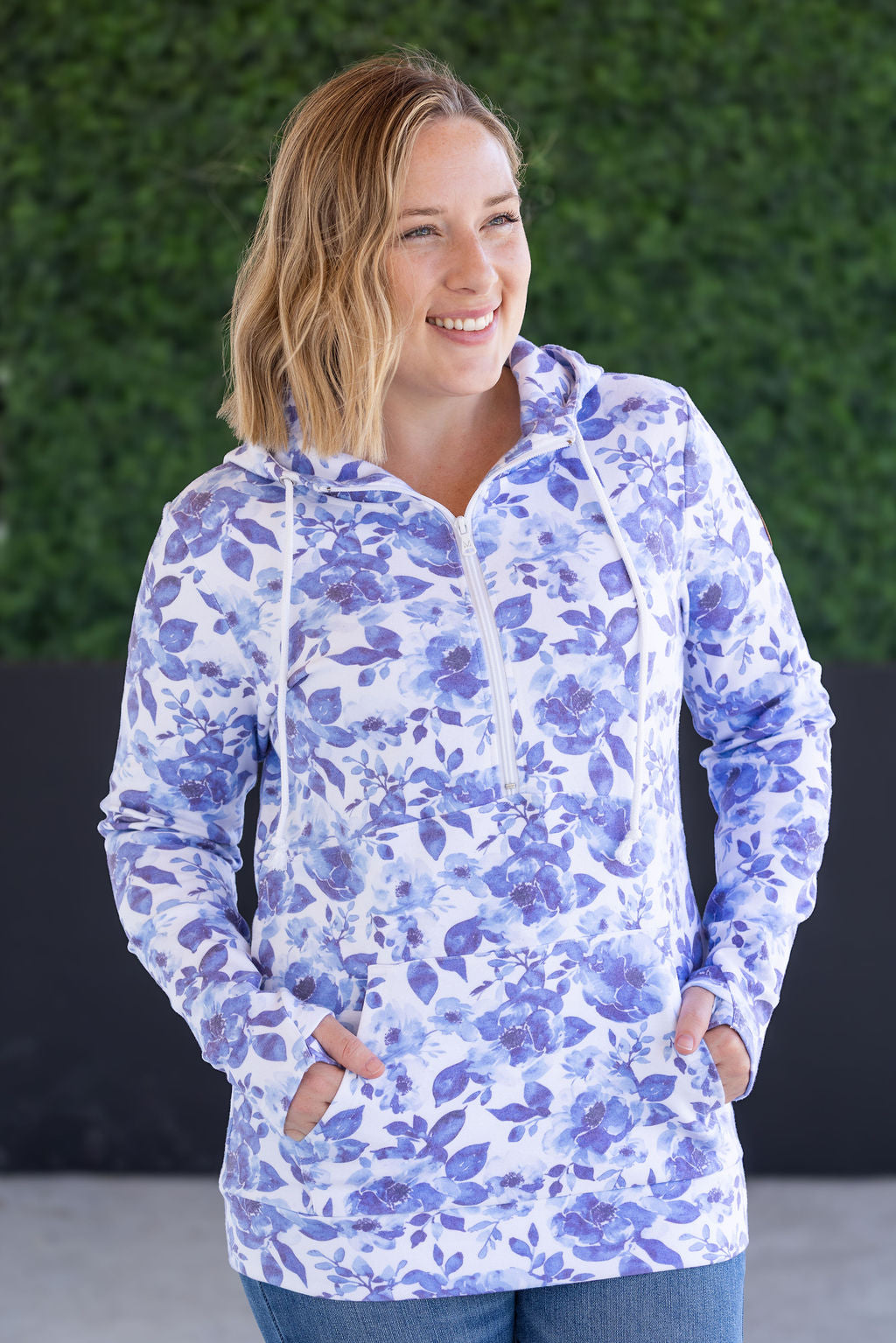 IN STOCK HalfZip Hoodie - Sapphire Floral