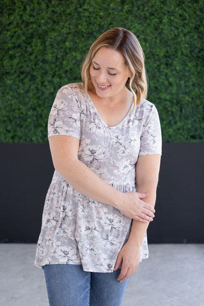 IN STOCK Sarah Ruffle Short Sleeve - Vintage Grey Floral