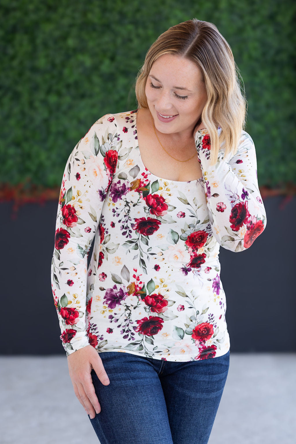 IN STOCK Alyssa Long Sleeve Top - Burgundy Bloom