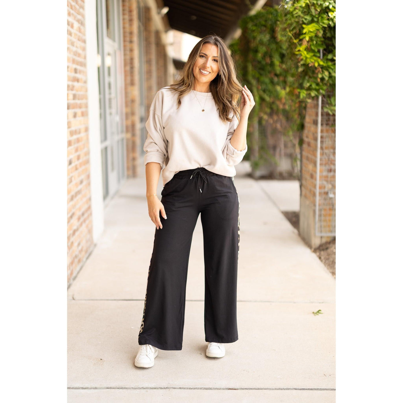PreOrder | The Chelsea - Black Wide Leg with Leopard Panel Loungers