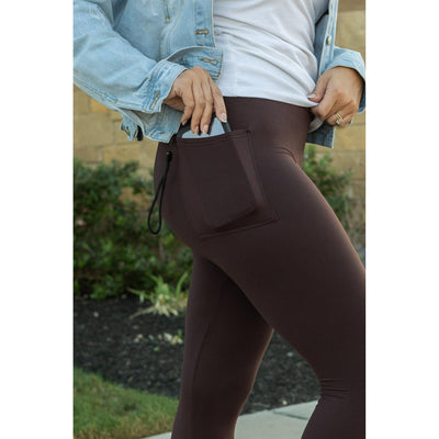 Buttery soft brown leggings for women, High-waisted brown leggings with side pockets.