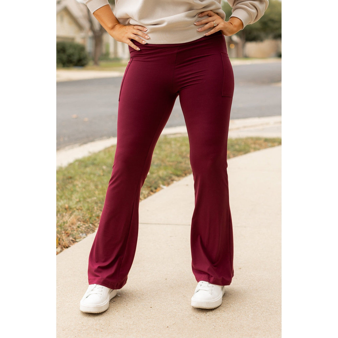 Ready to Ship  | The Maeve -  MAROON Bootcut Leggings with Pockets