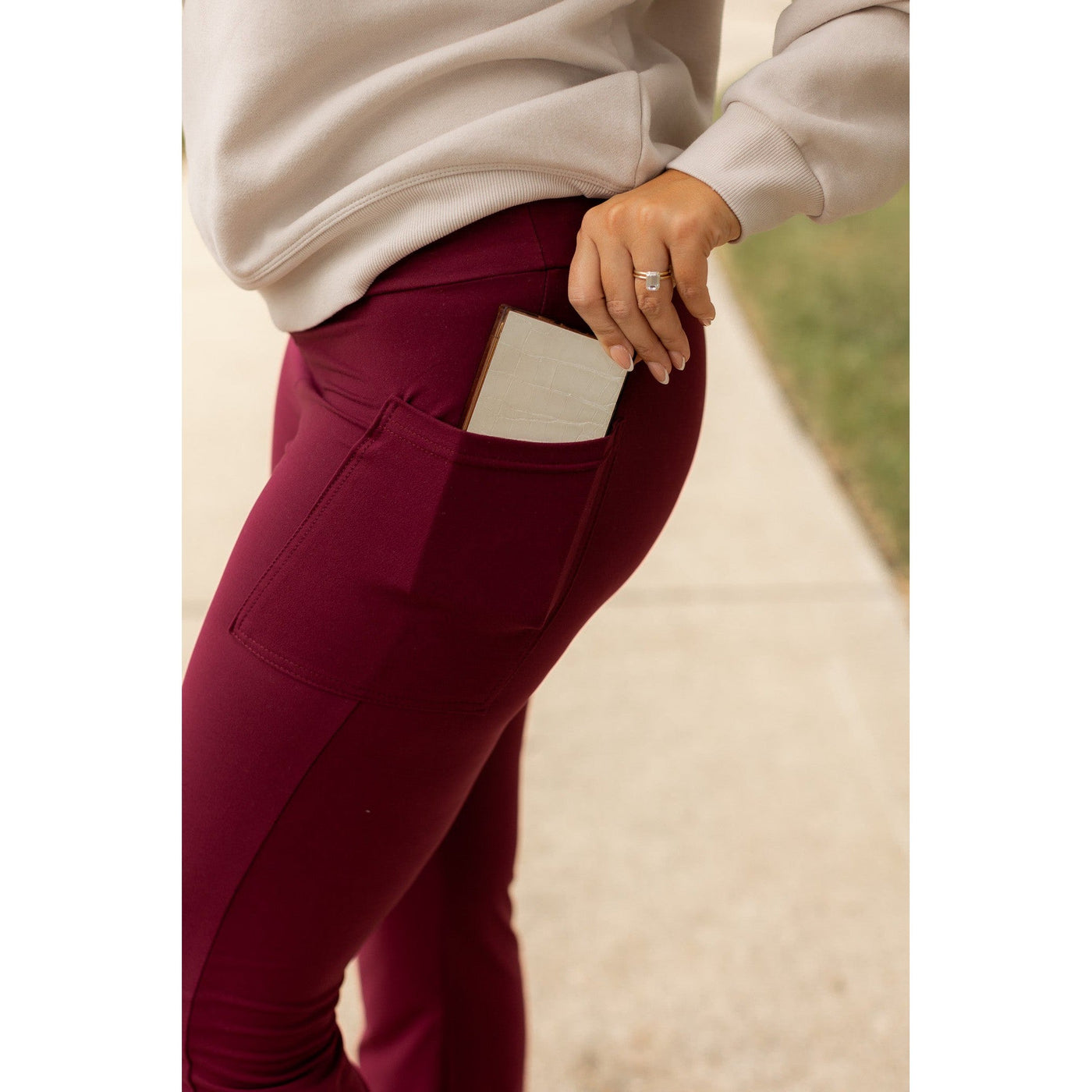 Ready to Ship  | The Maeve -  MAROON Bootcut Leggings with Pockets