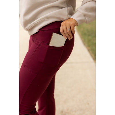 Ready to Ship  | The Maeve -  MAROON Bootcut Leggings with Pockets