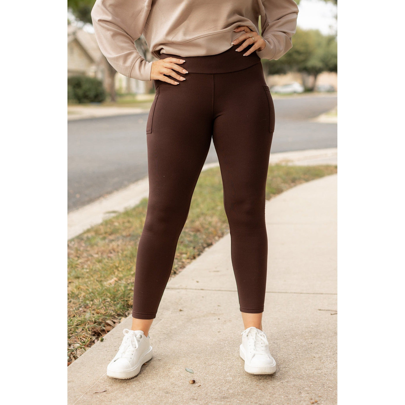PreOrder | The Belle - Brown FLEECE Full Length Leggings with Pockets*
