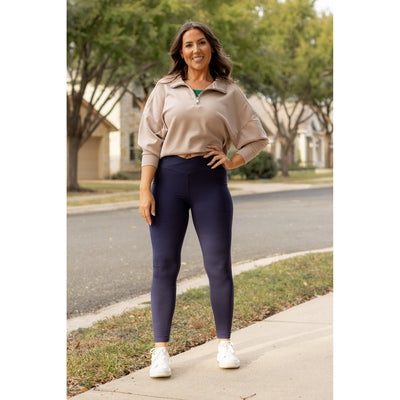 Ready to Ship | The Nadia - NAVY Crossover Full Length Leggings with Pockets