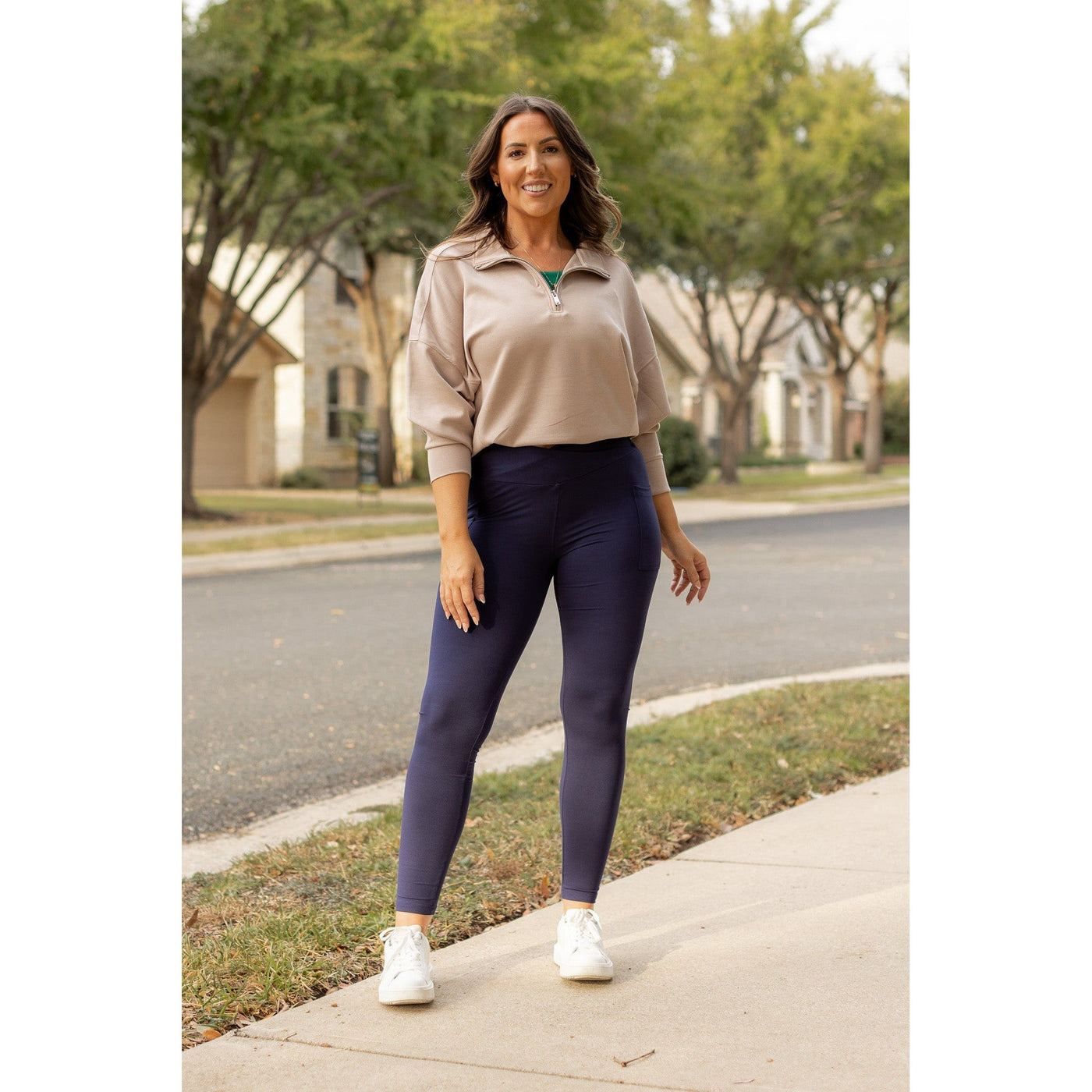 Ready to Ship | The Nadia - NAVY Crossover Full Length Leggings with Pockets