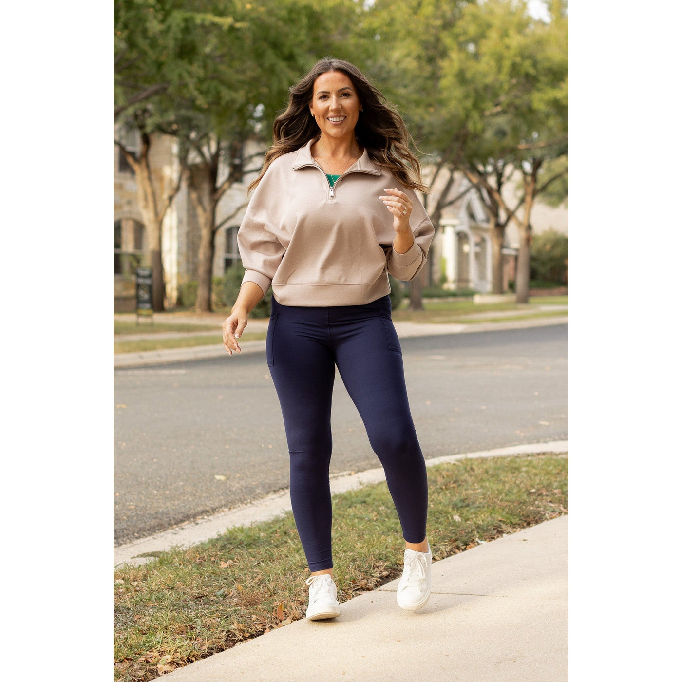 Ready to Ship | The Nadia - NAVY Crossover Full Length Leggings with Pockets