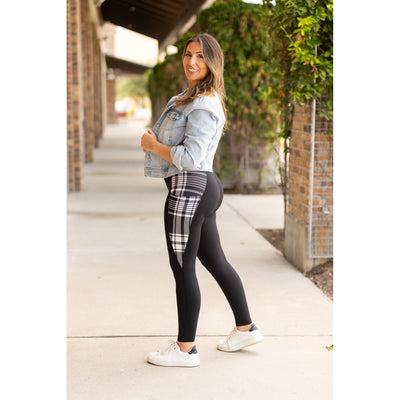 Ready to Ship | The Gabby - Black And White Plaid Panel Leggings