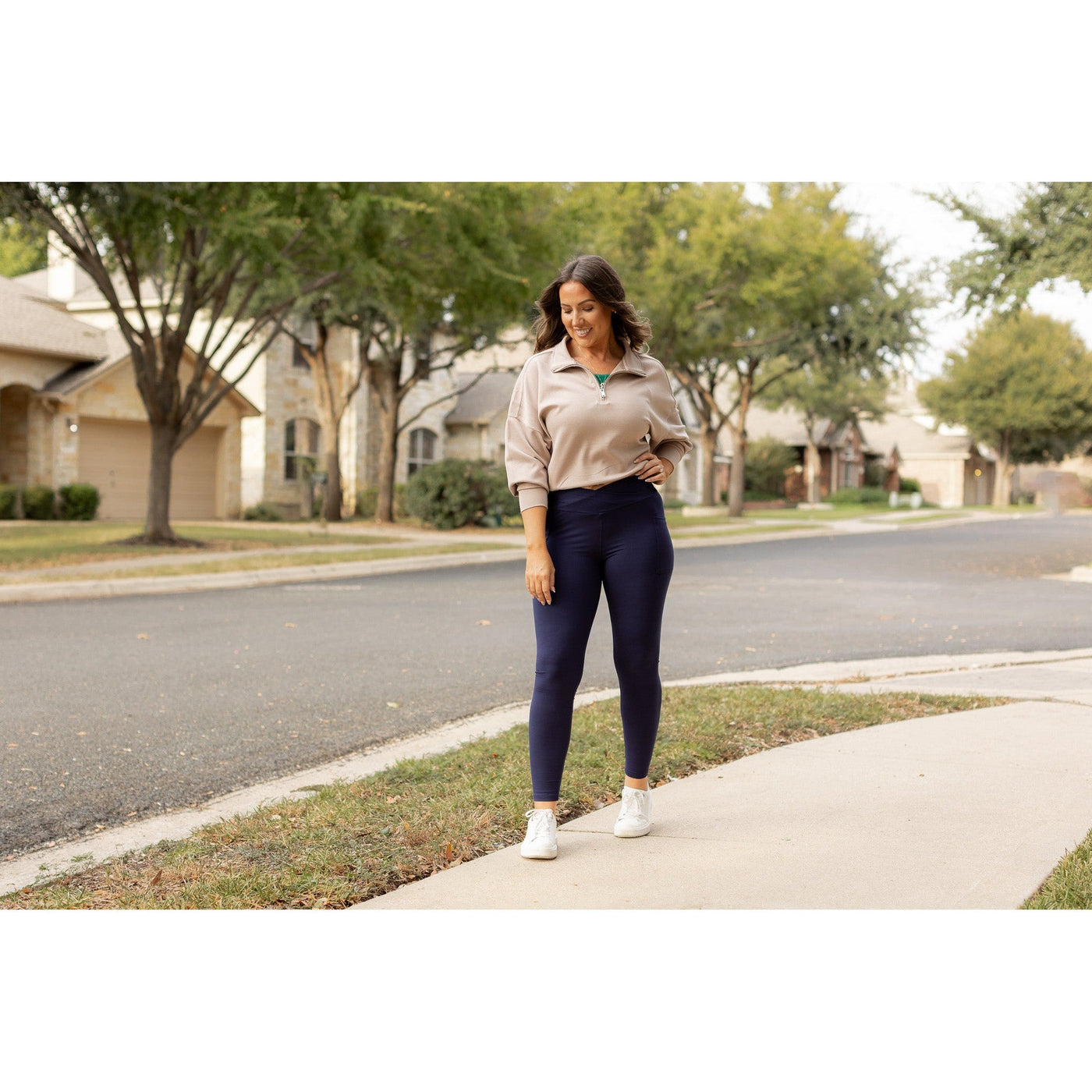 Ready to Ship | The Nadia - NAVY Crossover Full Length Leggings with Pockets