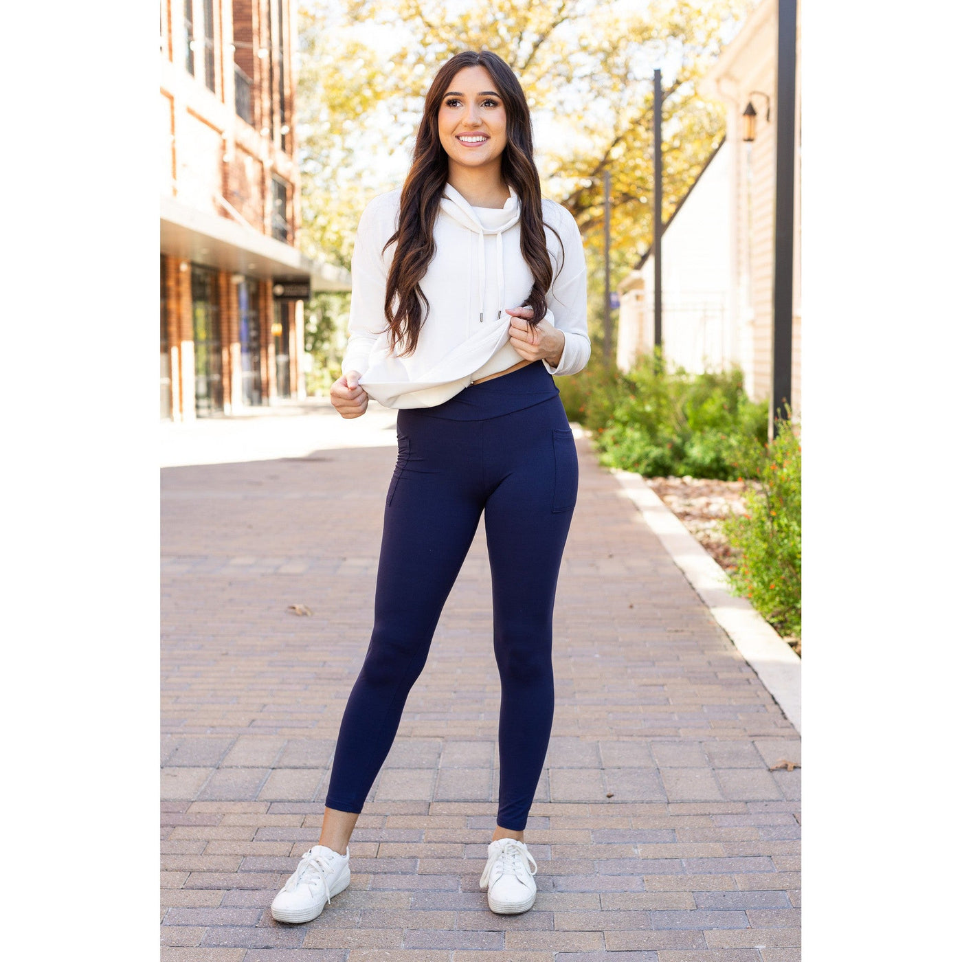 Ready to Ship | The Nadia - NAVY Crossover Full Length Leggings with Pockets