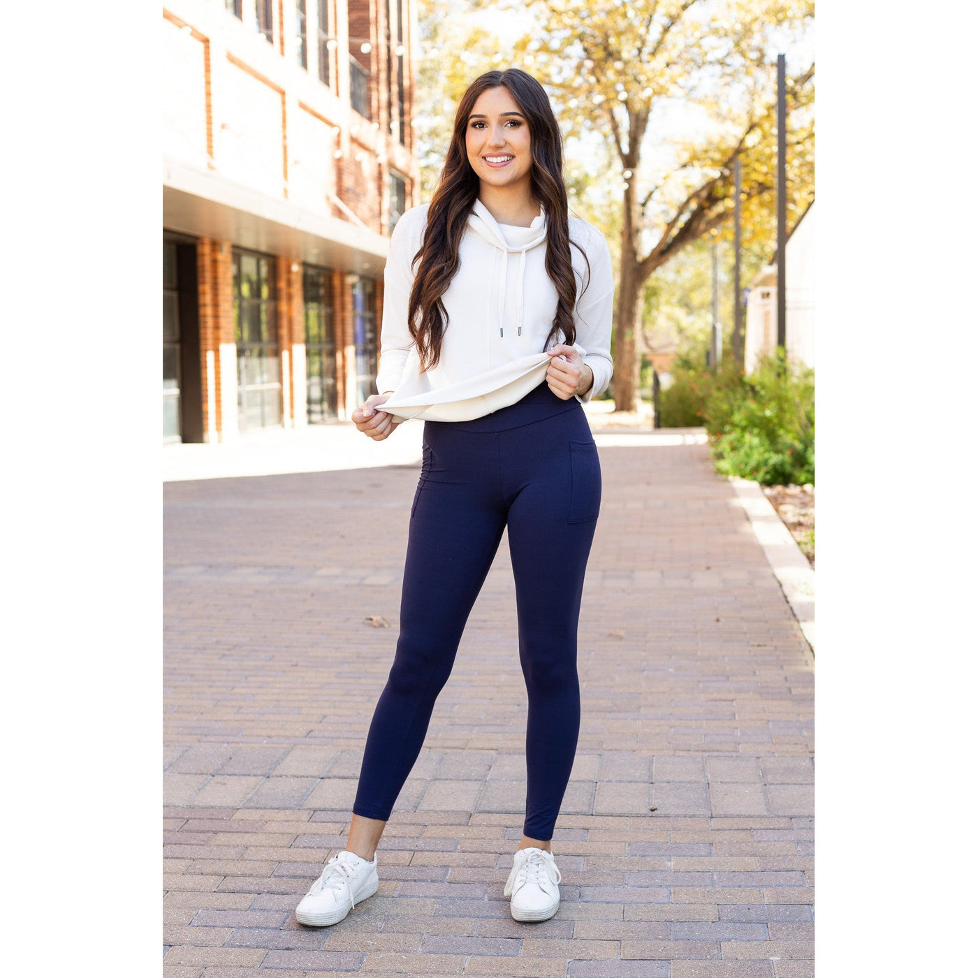 Ready to Ship | The Nadia - NAVY Crossover Full Length Leggings with Pockets
