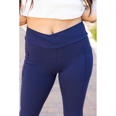 Ready to Ship | The Nadia - NAVY Crossover Full Length Leggings with Pockets