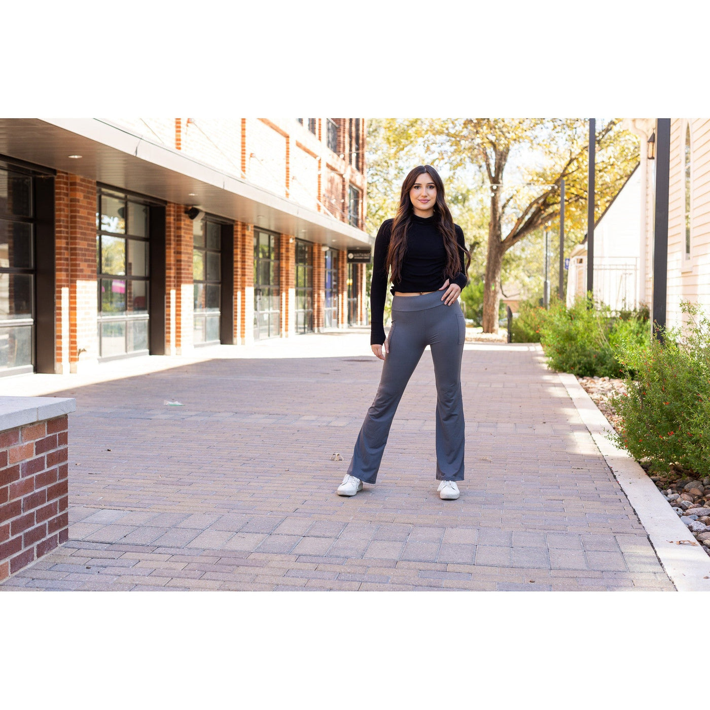 Ready to Ship | The Cassie - 30  CHARCOAL Bootcut Leggings with Pockets