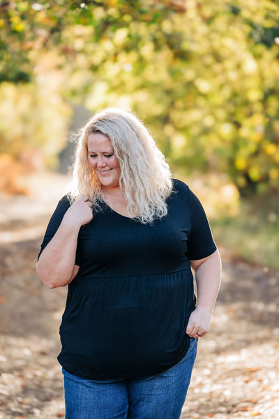 IN STOCK Sarah Ruffle Short Sleeve - Black | Women's Top