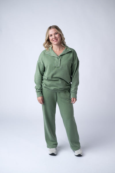 IN STOCK Jesse Vintage Wash Snap Pullover - Olive