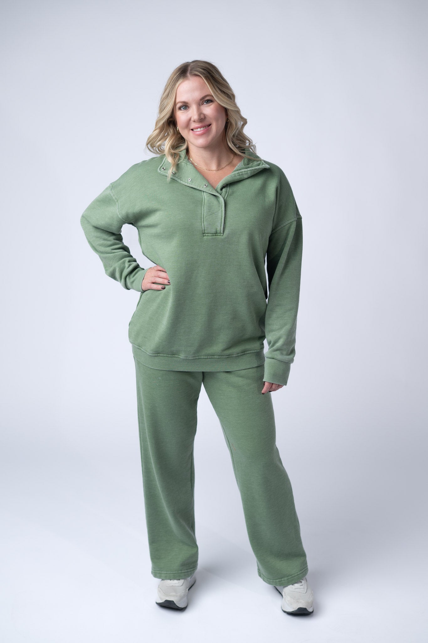 IN STOCK Wide Leg Vintage Wash Bottoms - Olive