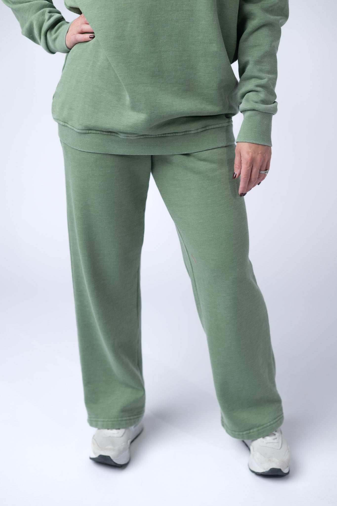 IN STOCK Wide Leg Vintage Wash Bottoms - Olive