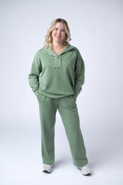 IN STOCK Wide Leg Vintage Wash Bottoms - Olive