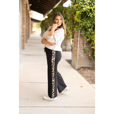 PreOrder | The Chelsea - Black Wide Leg with Leopard Panel Loungers