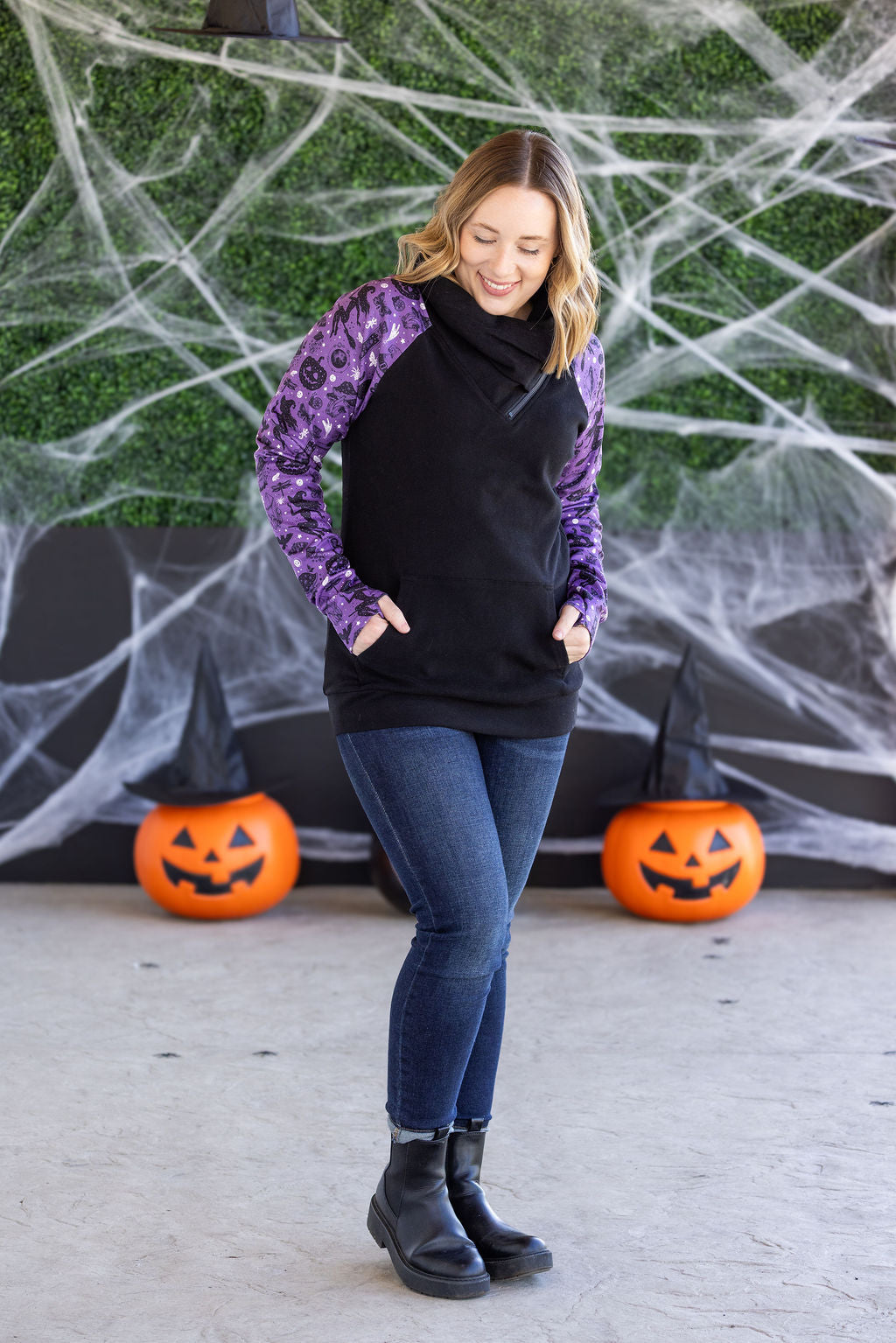 IN STOCK Zoey ZipCowl Sweatshirt - I Put A Spell On You and Black