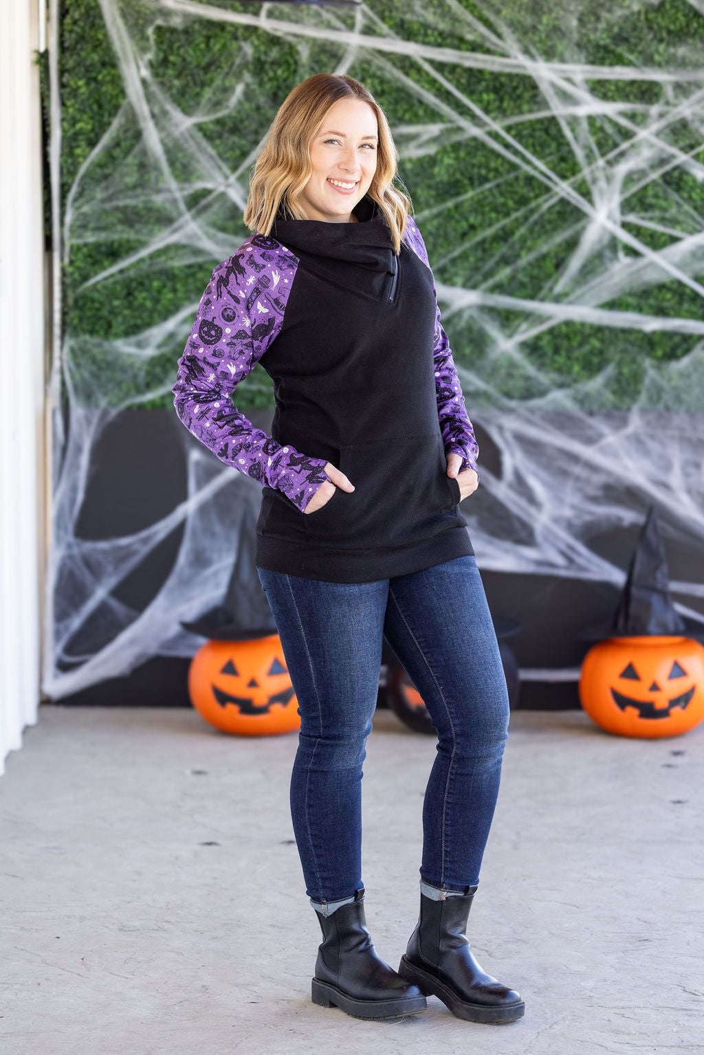 IN STOCK Zoey ZipCowl Sweatshirt - I Put A Spell On You and Black