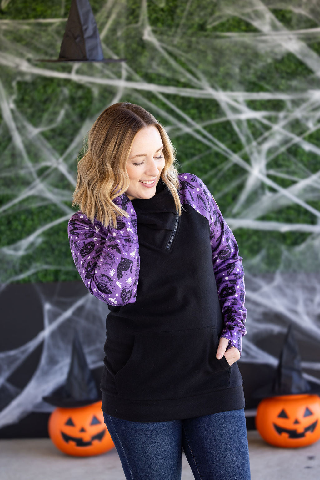 IN STOCK Zoey ZipCowl Sweatshirt - I Put A Spell On You and Black